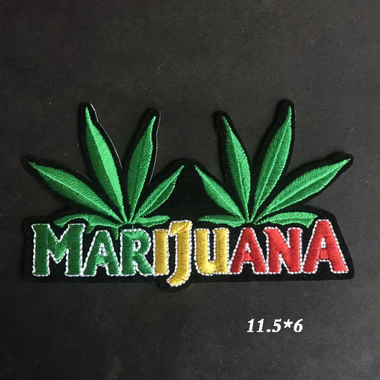 Embroidery Patches Wholesale In Stock DIY Garment Accessories Custom Patches Hemp Plant Leaf Weed Embroidered Patch for Applique