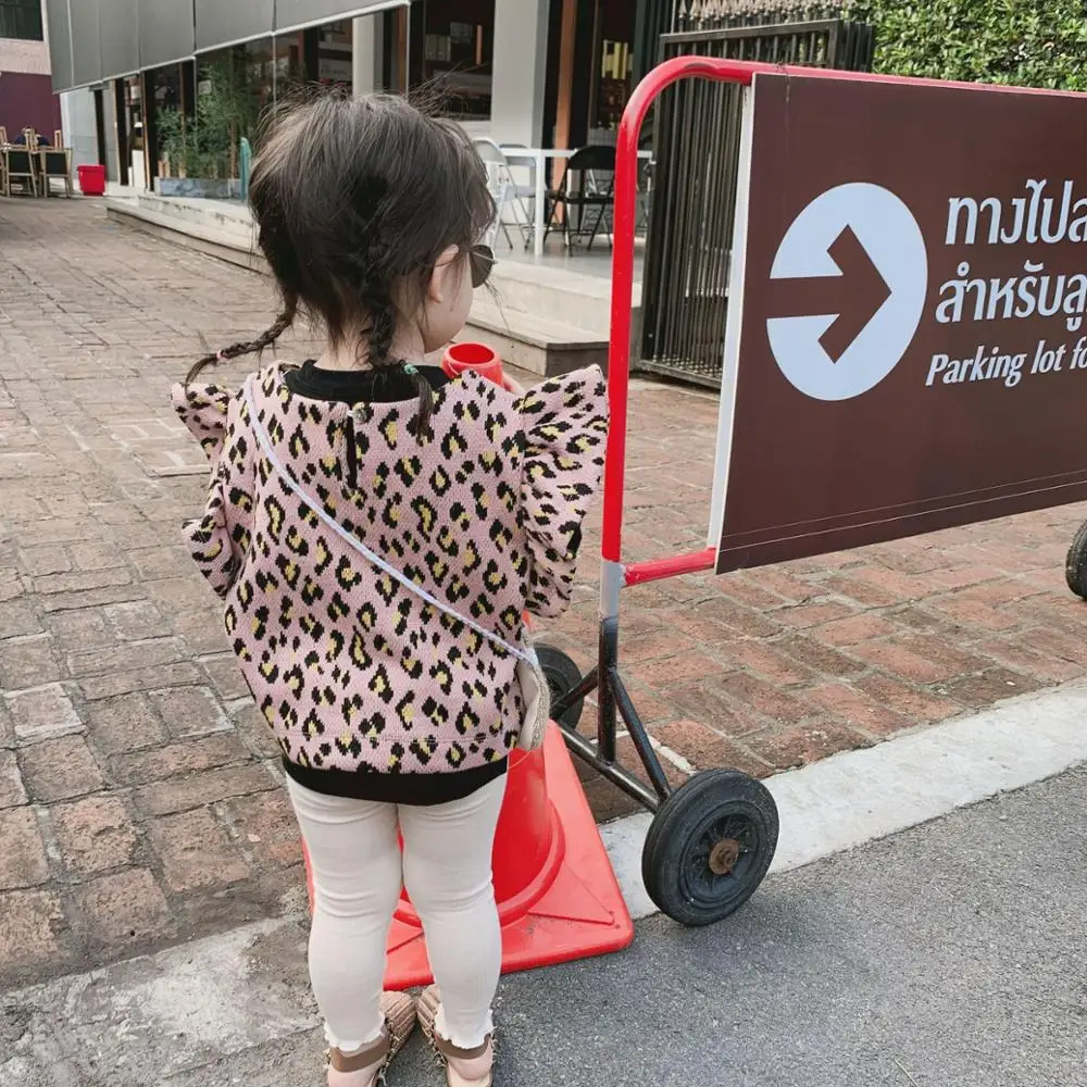 Wholesale kids leopard pattern knit vest flutter sleeve child knitting sweater