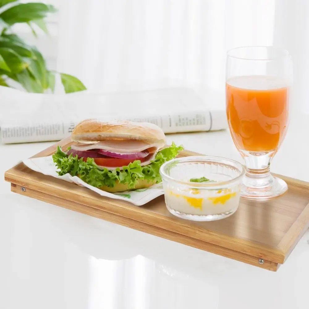 
Natural Bamboo Bed Tray Table with Folding Legs Serving Breakfast in Bed Laptop Computer Tray 