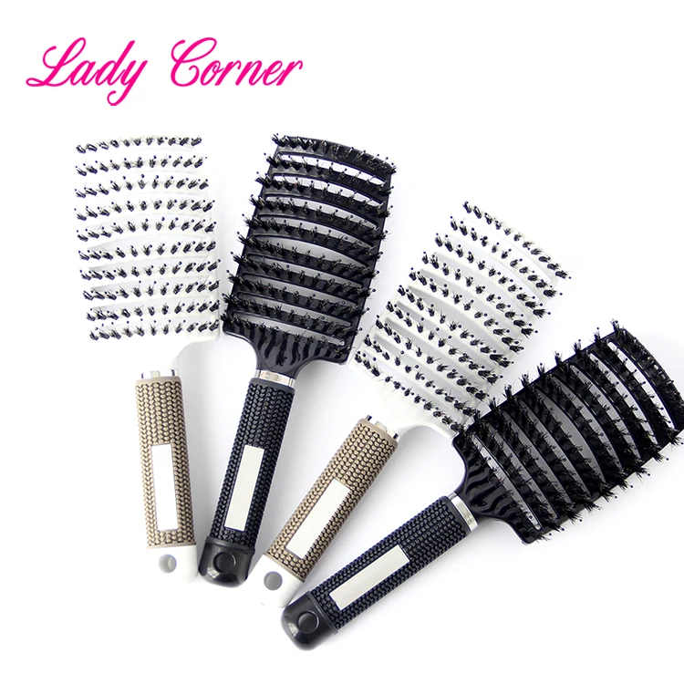 Anti-static Heat-resistant Curved Vent Boar Bristle detangling hair brush Massage Combs for Pro Hair Salon Barber Hair Styling