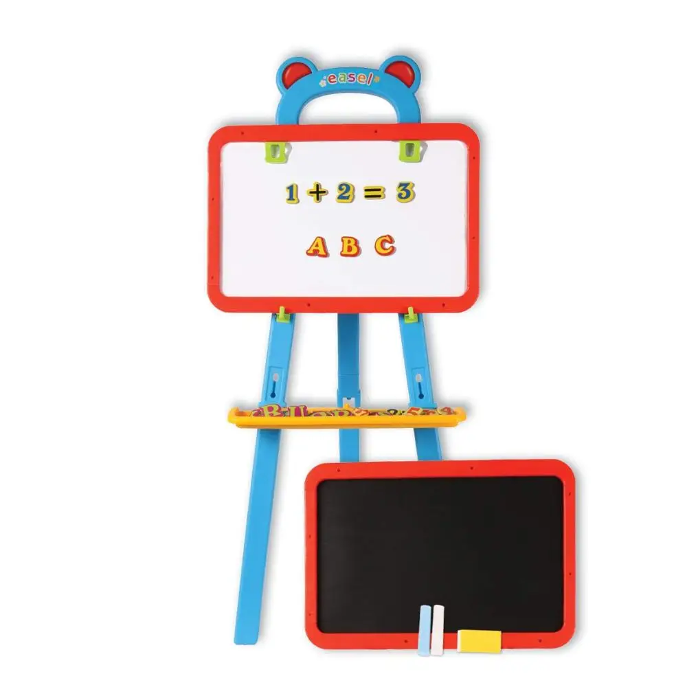 Kids 3-in-1 Chalkboard and Whiteboard Easel - Reversible Magnetic Dry Erase and Paint Board with Chalk, Eraser, and 84 Magnets