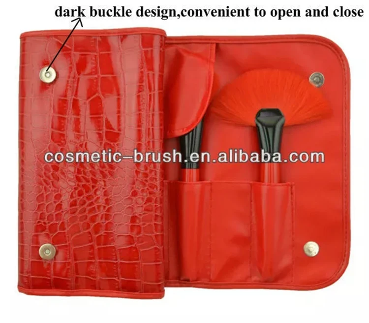Red 24pcs Makeup Brush Set Professional Airbrush Makeup Kit/Kits with Red crocodile Pattern Leather Bag/Case