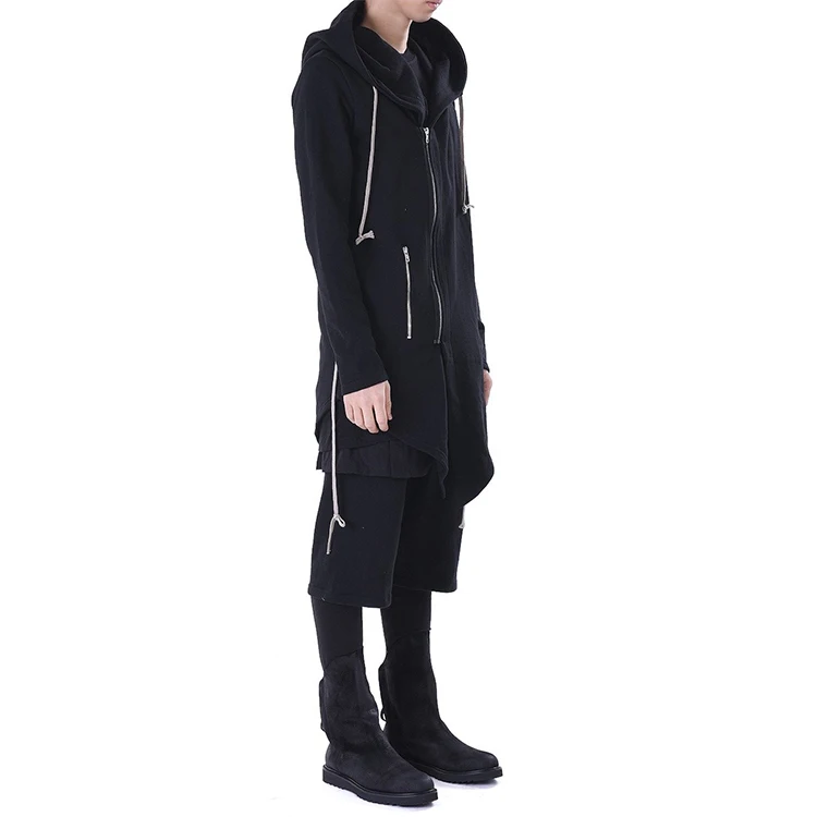 Big Hood Dark Incense Overlong Extended Basic Asymmetric Zipped Fishtail Hoodie