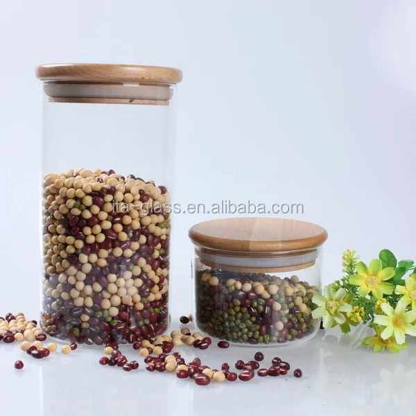 популярная высокого класса стекла приготовления Запечатанные горшки/банок/банки с деревянной крышкой, стеклянные