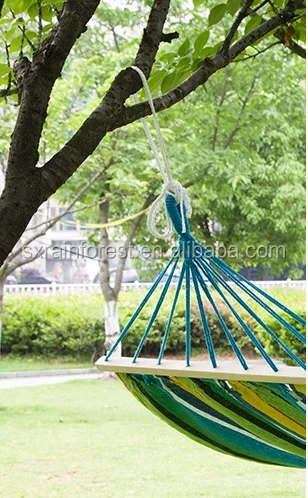Colorful Strips Wooden Hammock Hanging Sleeping Bed with Wood Spreader bar
