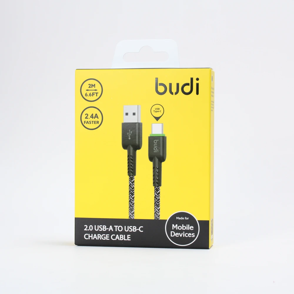 Hot Sell New Design Nylon Braided 2.4A fast Charging Type C Data Sync USB Cable From budi Factory