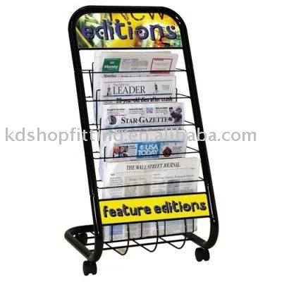 
metal newspaper and magazine display rack stand shelf 