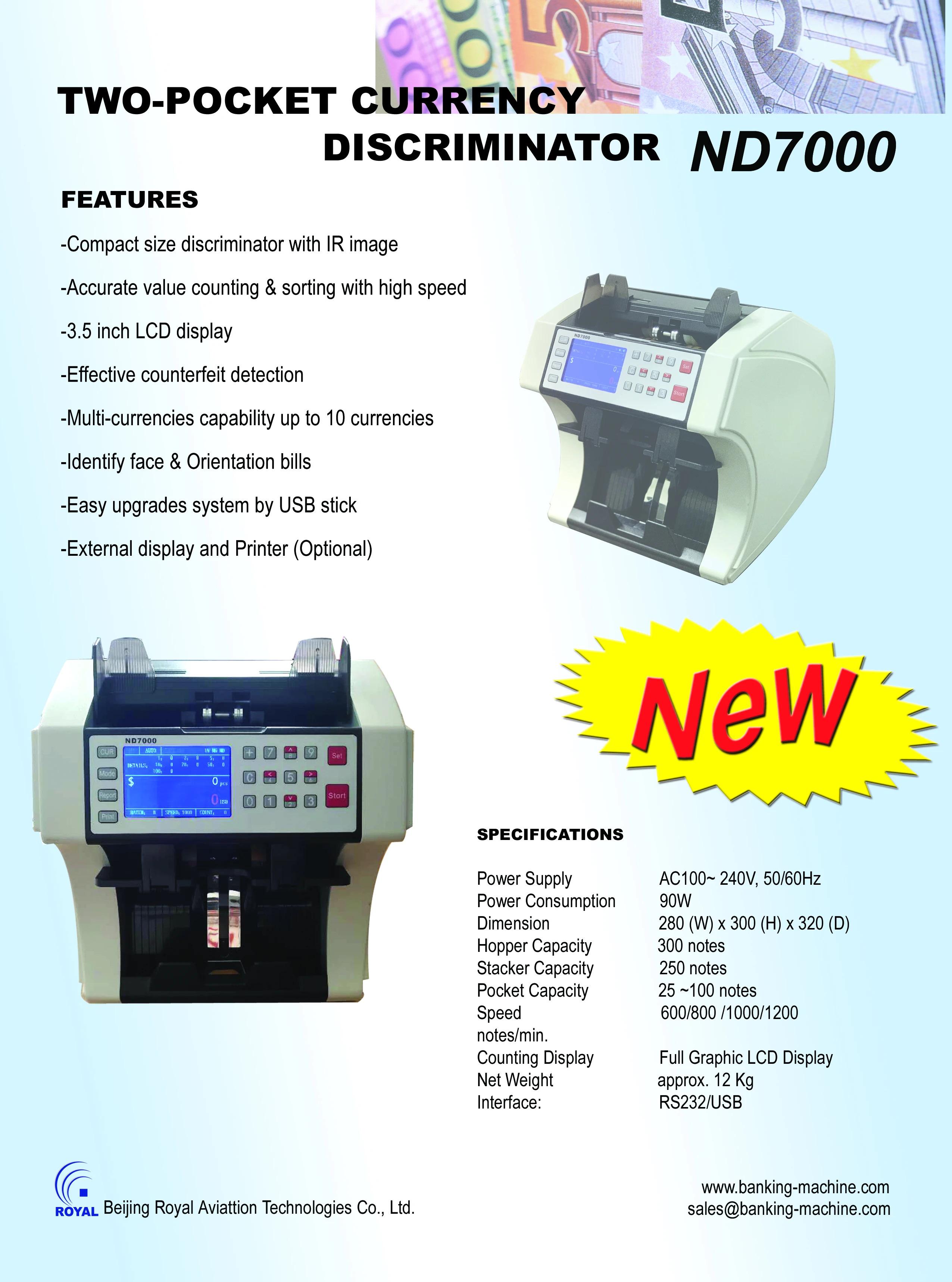 Best Selling ND7K two pockets currency discriminator/mixed denomination value counter mix/banknote counter