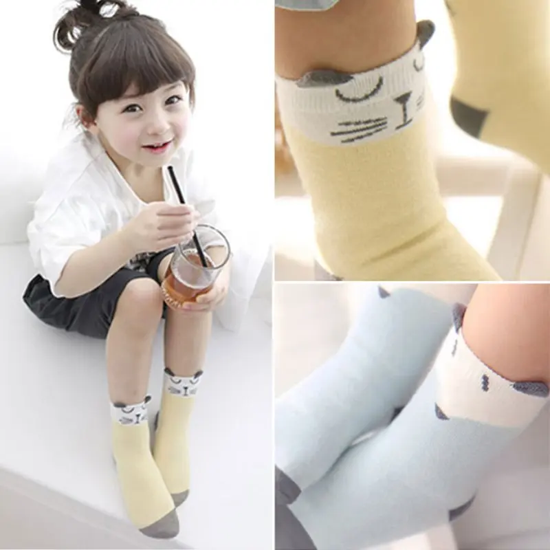 Children Sock Cartoon Cotton Fox Cat Printed Anti slip Knee Sock Baby Kids Socks