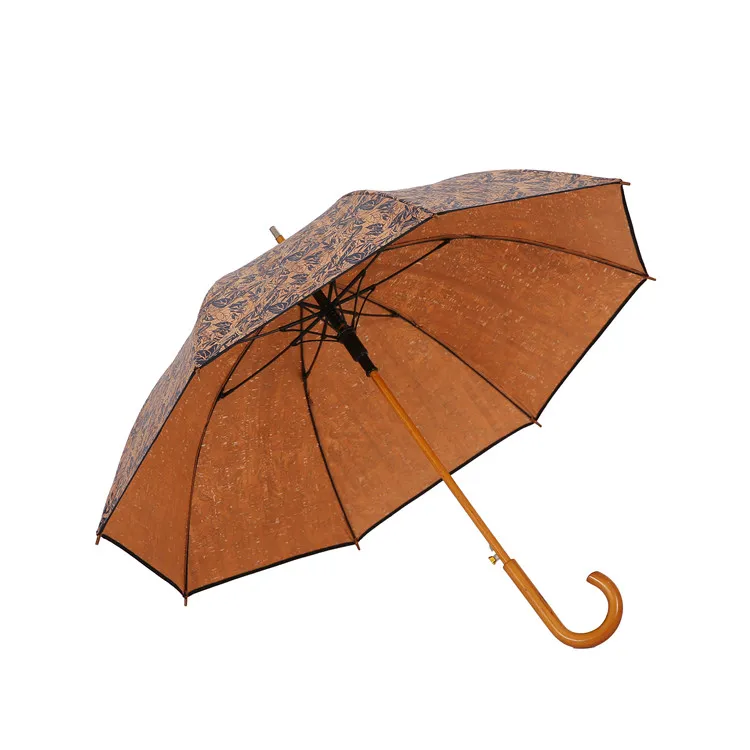 Оптовая продажа с китайской фабрики 23 дюйма диаметр 102 см Стекловолоконные ребра индивидуальный принт автоматическое открывание деревянная ручка J прямой пробковый зонт