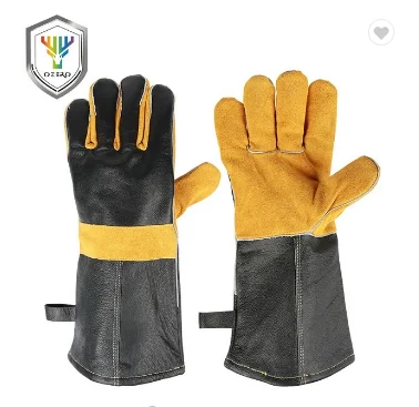 
Manufacturing Price Yellow Split Cow Leather High Temperature Resistant Grill Gloves . 