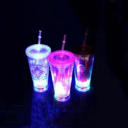 High Quality 16oz Led Light up Double Wall Plastic reusable cups with lids and straws led tumbler cups in bulk