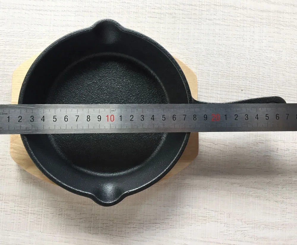 Мини-Сковорода из чугуна, приправленная сковорода с деревянной основой