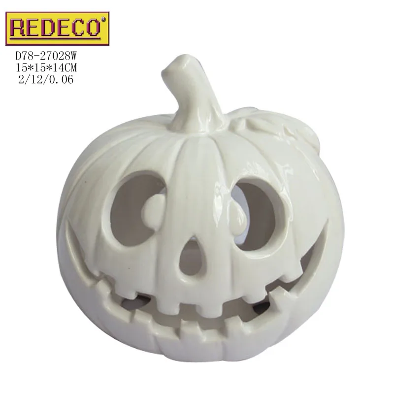 new design artificial ceramic white pumpkin lantern for halloween decor