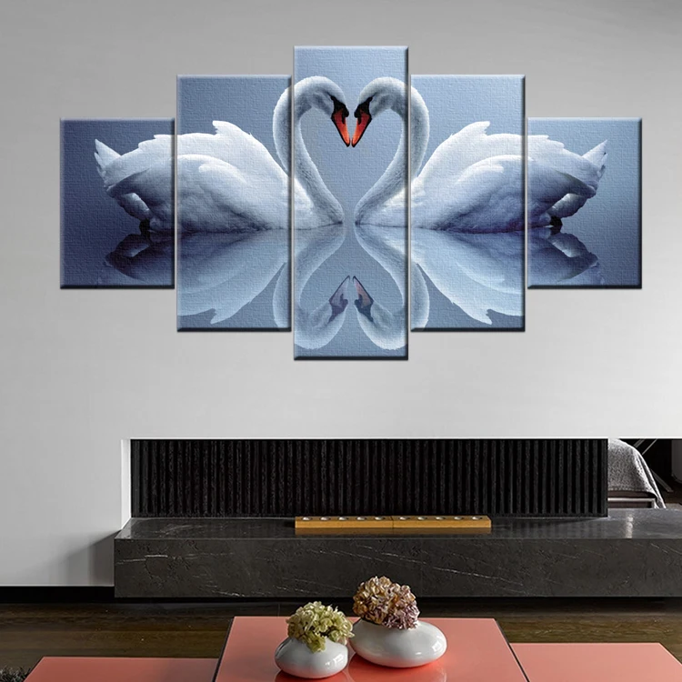 Beautiful loving white geese 5 pieces home goods wall art canvas painting