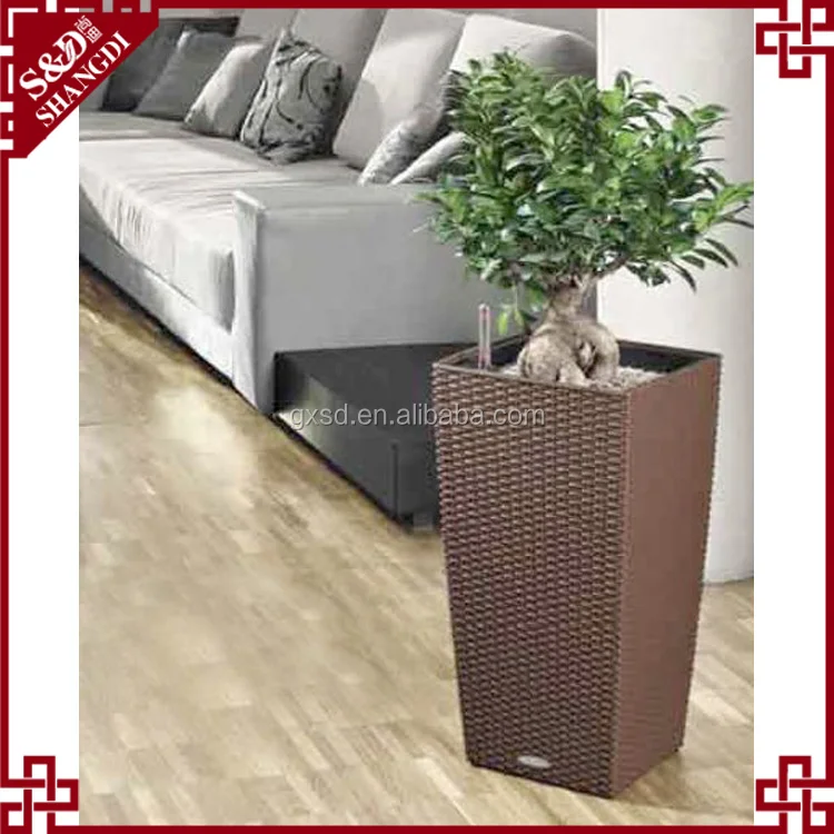 Tall square planter box indoor decor resin wicker plastic planter