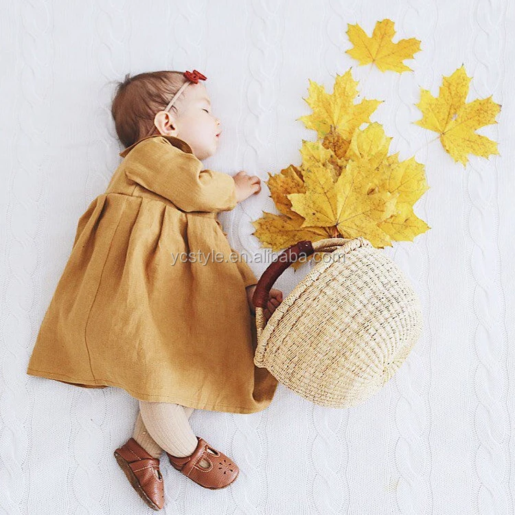 Эксклюзивная детская одежда из моющегося льна, платья с длинным рукавом для девочек на осень