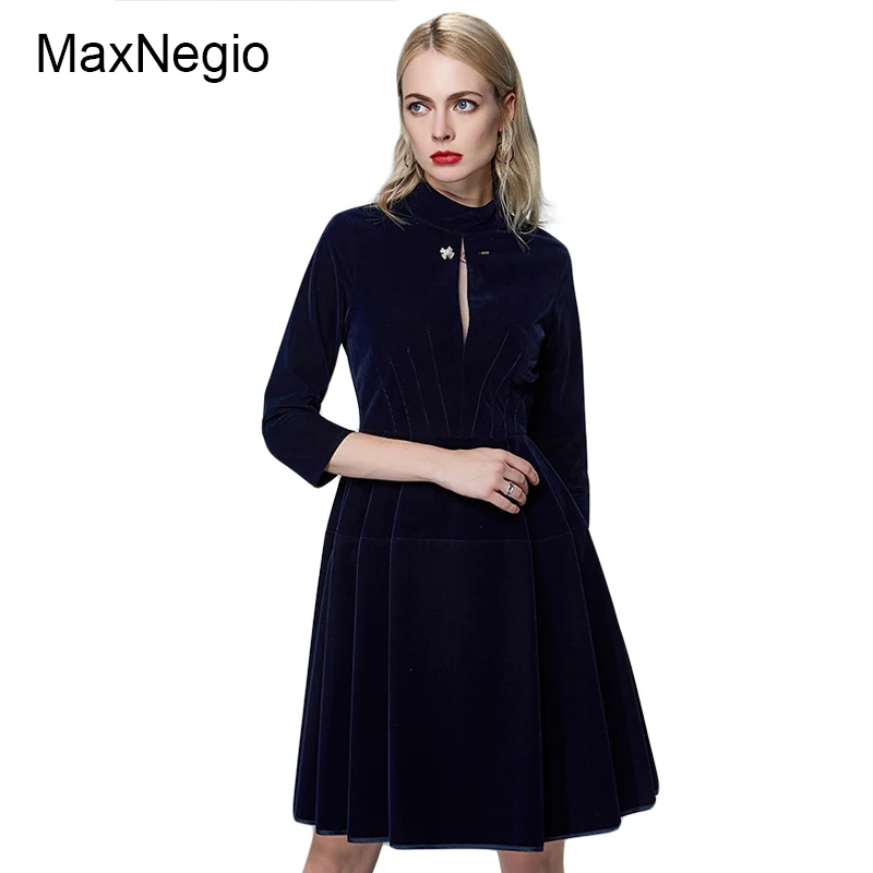 Maxnegio Classy Women Dress Beaded Flapper Dress V-Neck Office Velvet Dress
