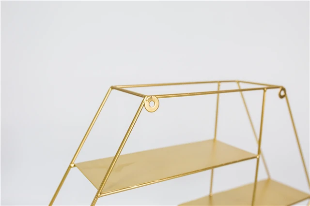 Newest Design Wood and Metal Hexagon Rack Metal Wall decorative Shelf with 4 Shelves for Living Room