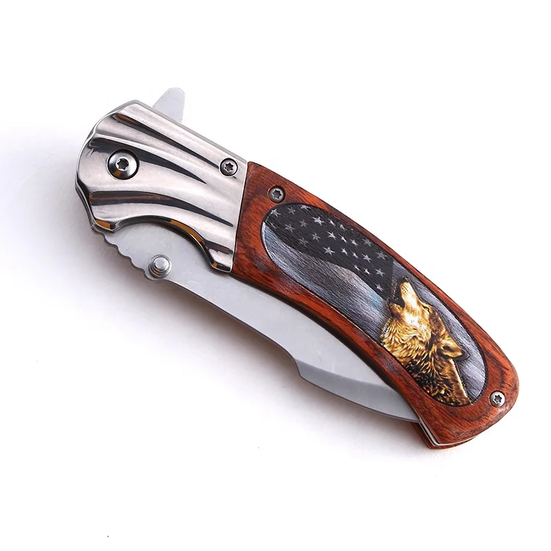 PAKKAWOOD handle laser animal pattern 3d printing camping utility folding blade knife