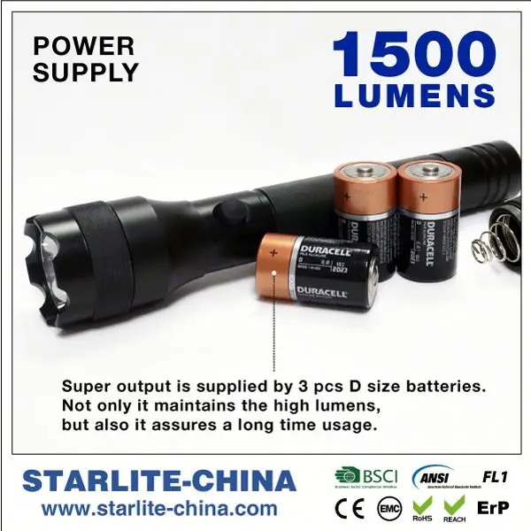 STARLITE 1500 lumens aluminum led flashlight self defense
