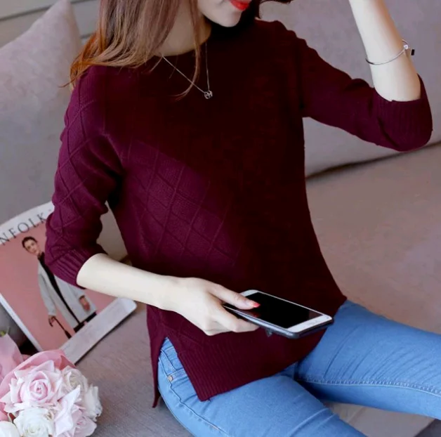 New plaid design lovely knitted woman sweater sweet trend newst women elegant ladies knitwear