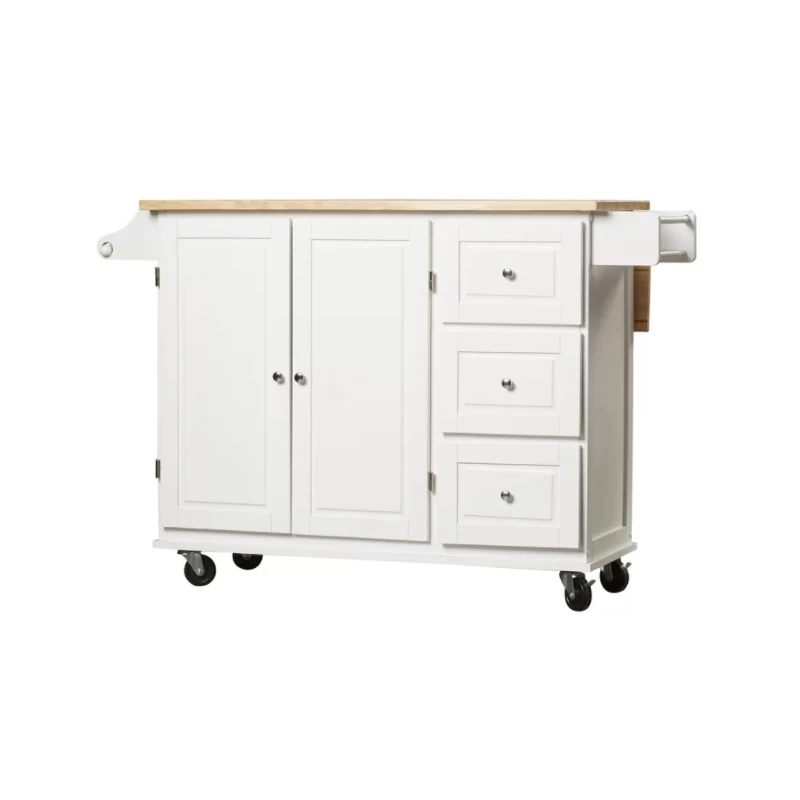 White Mobile Portable Movable Extendable OAK Wood Top Rolling Butcher Block Kitchen Center Island For Sale