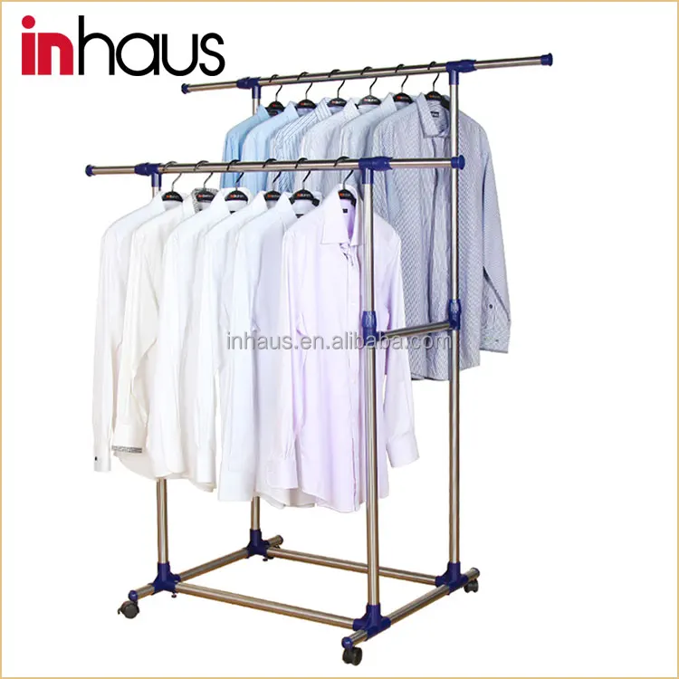 
Double pole stand stainless steel adjustable clothes rack for balcony and laundry room 