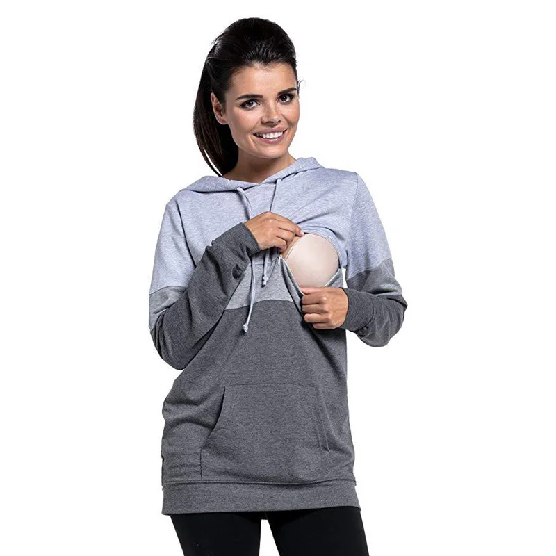 Новый дизайн лоскутный Женский Повседневный пуловер для беременных с ребенком кенгуру модная пользовательская Толстовка для кормления