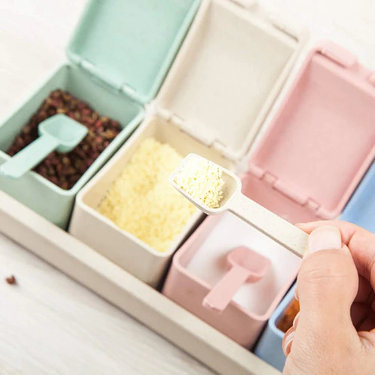 Online Shop New Products Kitchen Accessories Set Wheat Fiber Cooking Tool 4pcs Colors Condinent Container Salt Seasoning Box