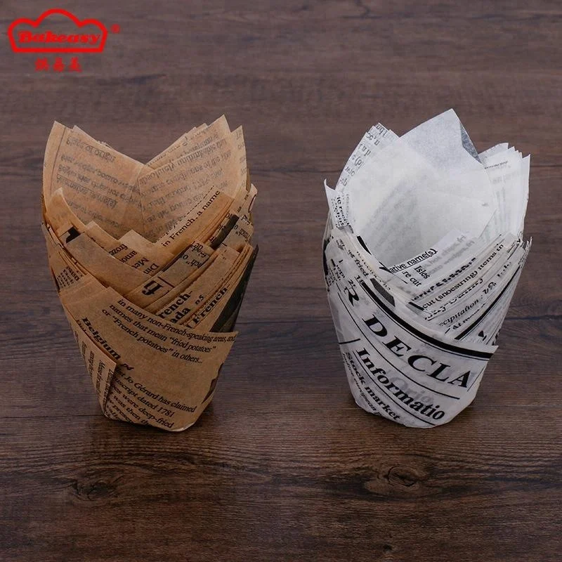 50mm Base Tulip cupcake liners Newspaper printing baking cups muffin cups water proof baking mugs