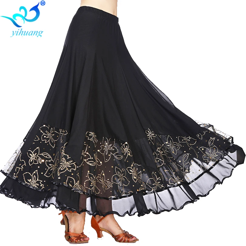 Women Long Dance Skirt Ballroom Dance Skirts Performance Wear Tango Waltz