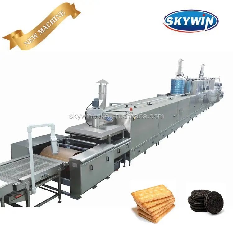Skywin Automatic Capacity 100-1500kg/h Mixing/Forming Biscuit Making Machine With Electric/Gas Baking Oven Production Line