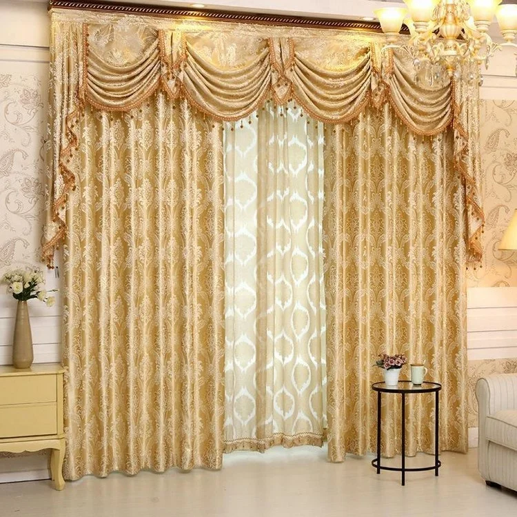 Home Goods Used Hotel  Luxury Designs Fabrics Jacquard Windows Curtains with Attached Valance for the Living Room Door