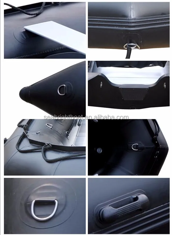 Black big size rigid inflatable dinghy aluminum floor inflatable boat