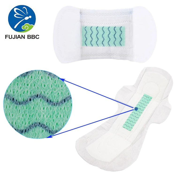 Lady soft anion sanitary napkins with SAP, breathable feminine comfort green core free sample sanitary pad with negative ion