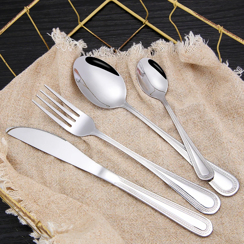 High Quality Mirror Polish Reusable Stainless Steel Bead Point Cutlery Set Includes Forks for Dinner and Tea Flatware Sets