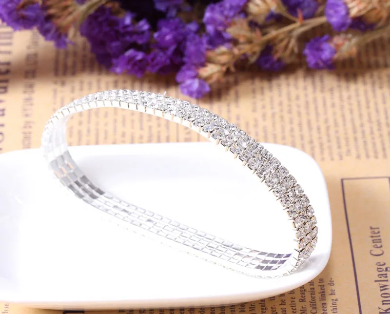 
Gold and Silver Anklets Three Row Crystal Rhinestone Stretch Anklet G0035 