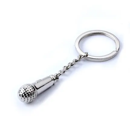 Plated Silver 3D Metal Microphone Shape Keychain