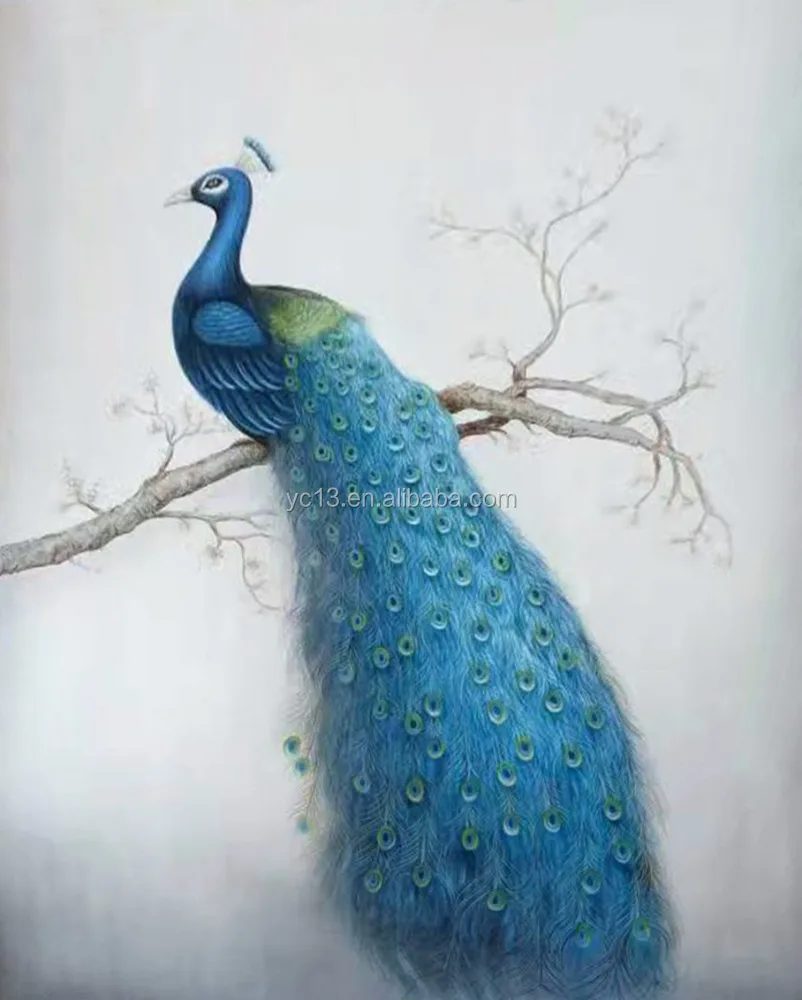 china factory direct wholesale art picture blue peacock oil painting on canvas