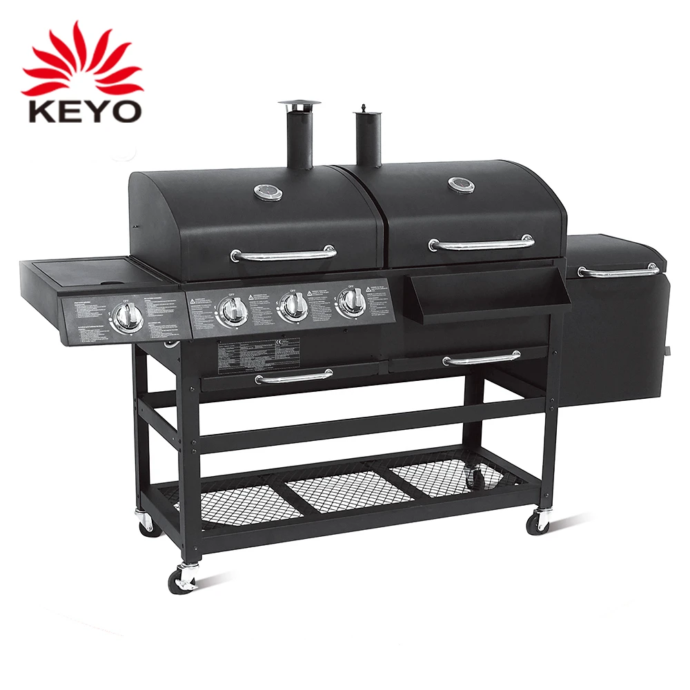 Combo Combination Hybrid Grills Outdoor Garden Premium Heavy Duty Multi-functional Charcoal And Gas Grill Smoker