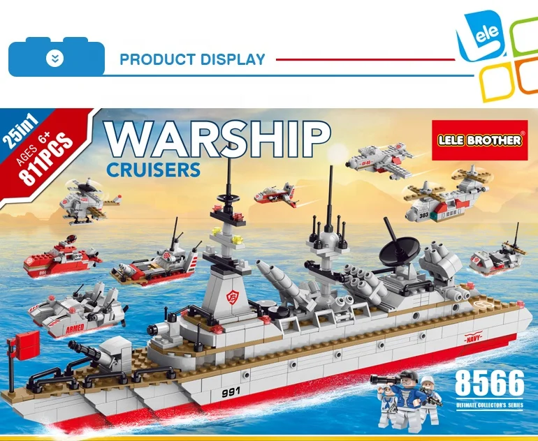 LELE BROTHER Military Model Warship Cruiser Kids Educational Building Blocks Toys