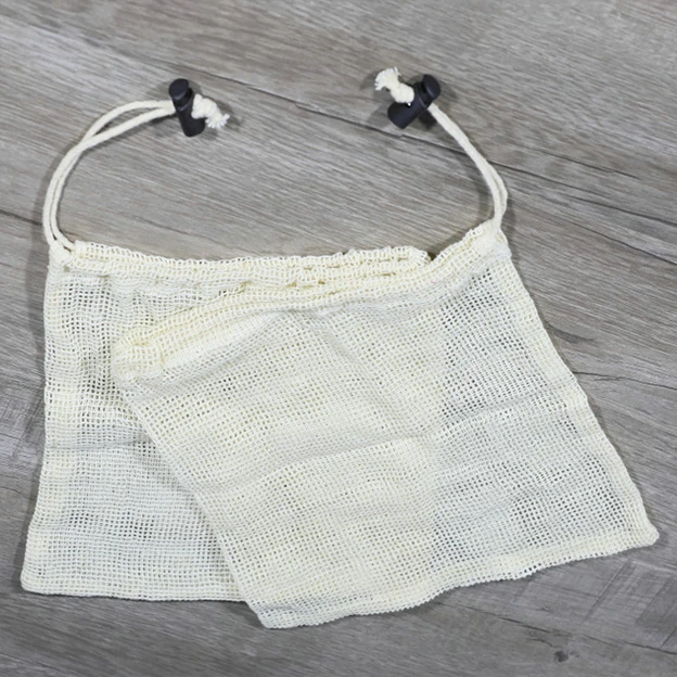
Reusable organic cotton mesh produce bag with drawstring for grocery shopping fruit vegetable 