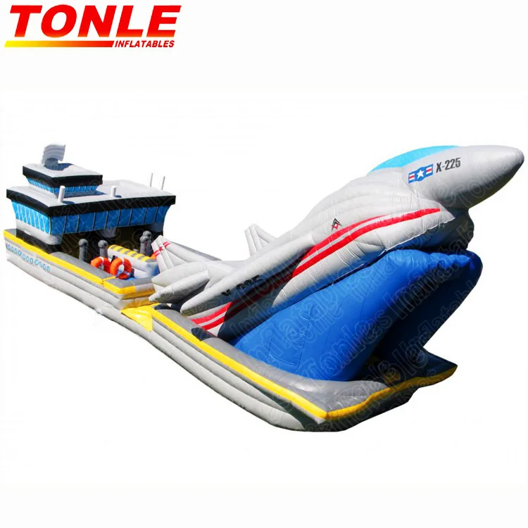 Warplane fighter navy aircraft inflatable obstacle course/Plane Carrier inflatable slide obstacle challenge game for sale
