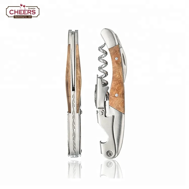Professional Wine Opener, Natural Rosewood All-in-one Waiters Corkscrew, Bottle Opener and Foil Cutter