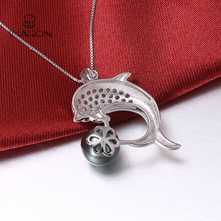 Animal Pearl Pendant 925 Sterling Silver Chain Dolphin Pearl Jewelry For Women