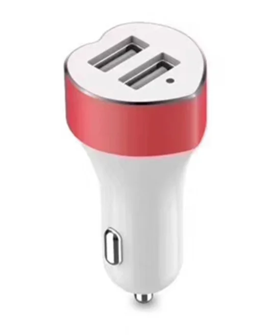 Heart Shape 5V 2.1A Aluminum Alloy 2 Port Dual Two USB Car Charger Adapter