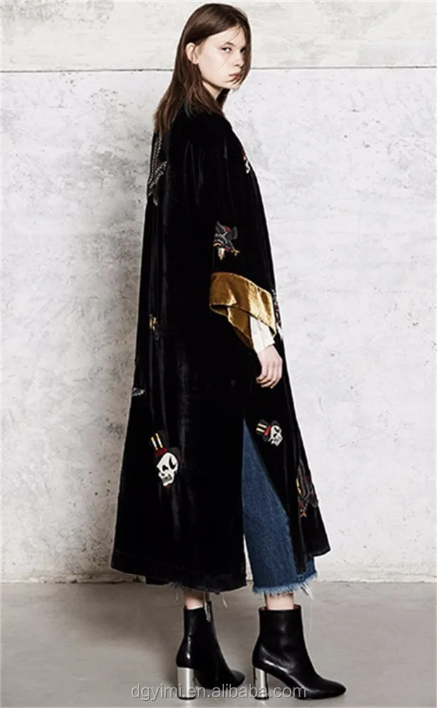 
Custom cardigan warm and windproof printing long black coats for women 