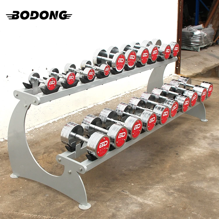 Durable assist gym equipment dumbbell set with rack commercial 2 level steel dumbbell rack