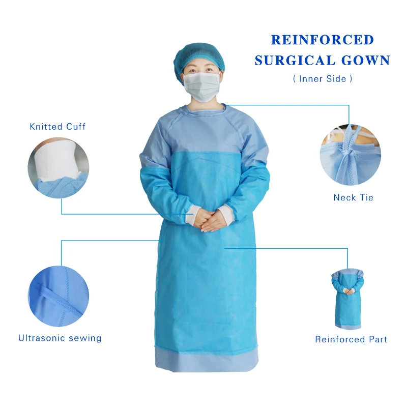 Hospital Protective Clothing Ultrasonic Welding Sterile Medical Disposable PP+PE Surgical Gown